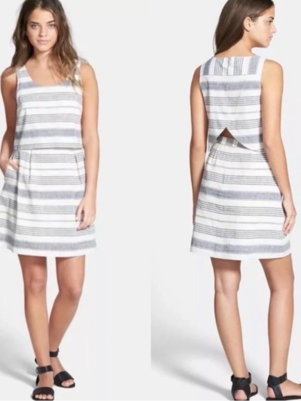 Madewell Striped Linen Mini Dress - Size 0 Preppy Nautical Summer Clean Girl